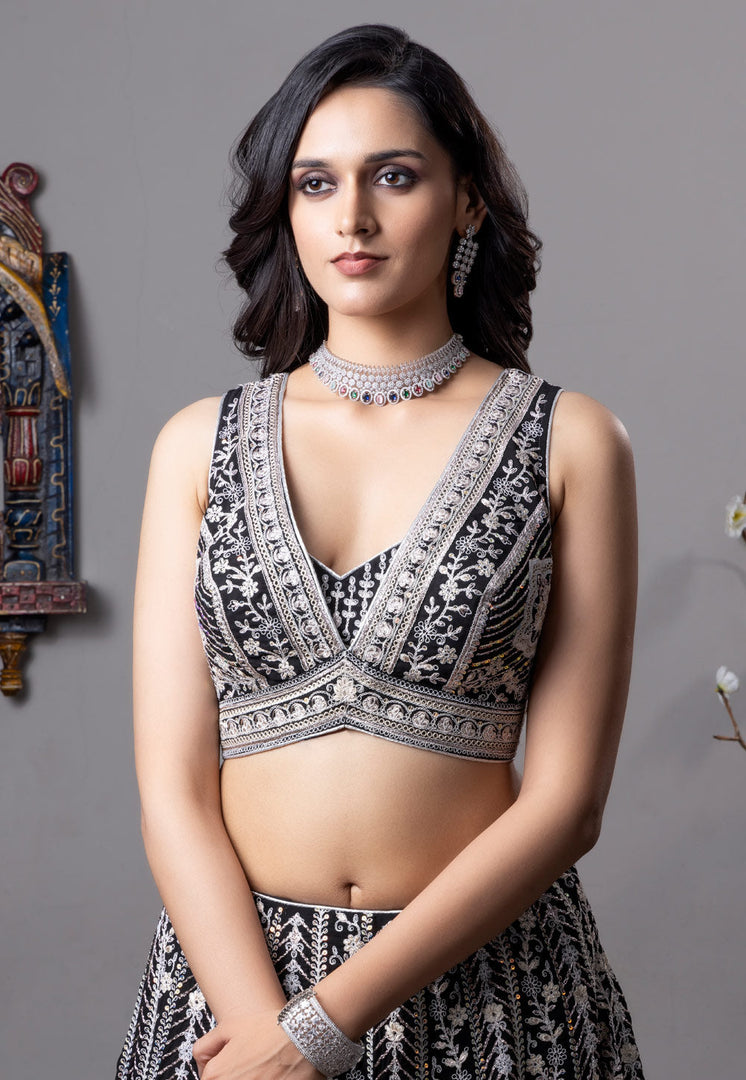 Black Georgette Readymade Lehenga Choli
