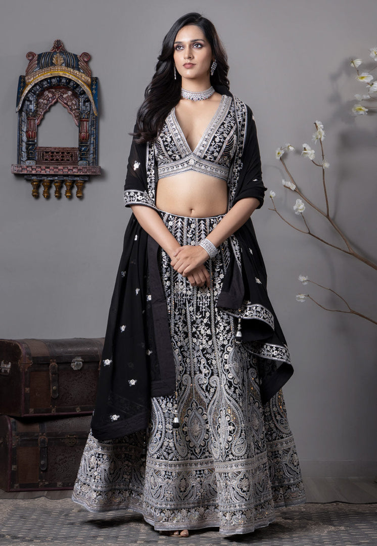 Black Georgette Readymade Lehenga Choli