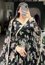Load image into Gallery viewer, Black Georgette Readymade Long Anarkali Suit
