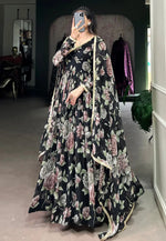 Load image into Gallery viewer, Black Georgette Readymade Long Anarkali Suit
