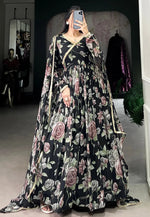 Load image into Gallery viewer, Black Georgette Readymade Long Anarkali Suit
