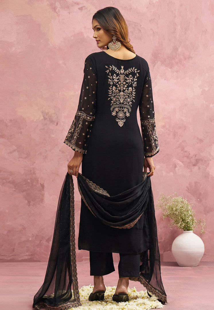 Black Georgette Readymade Pant Style Suit