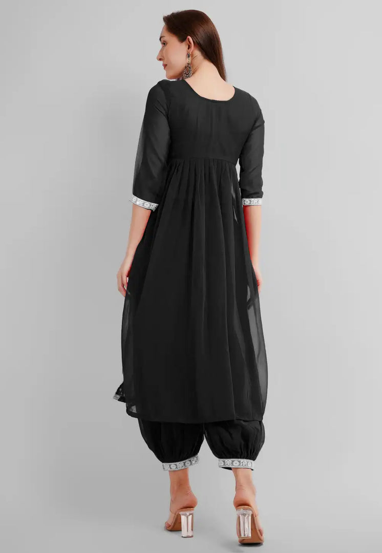 Black Georgette Readymade Patiala Suit