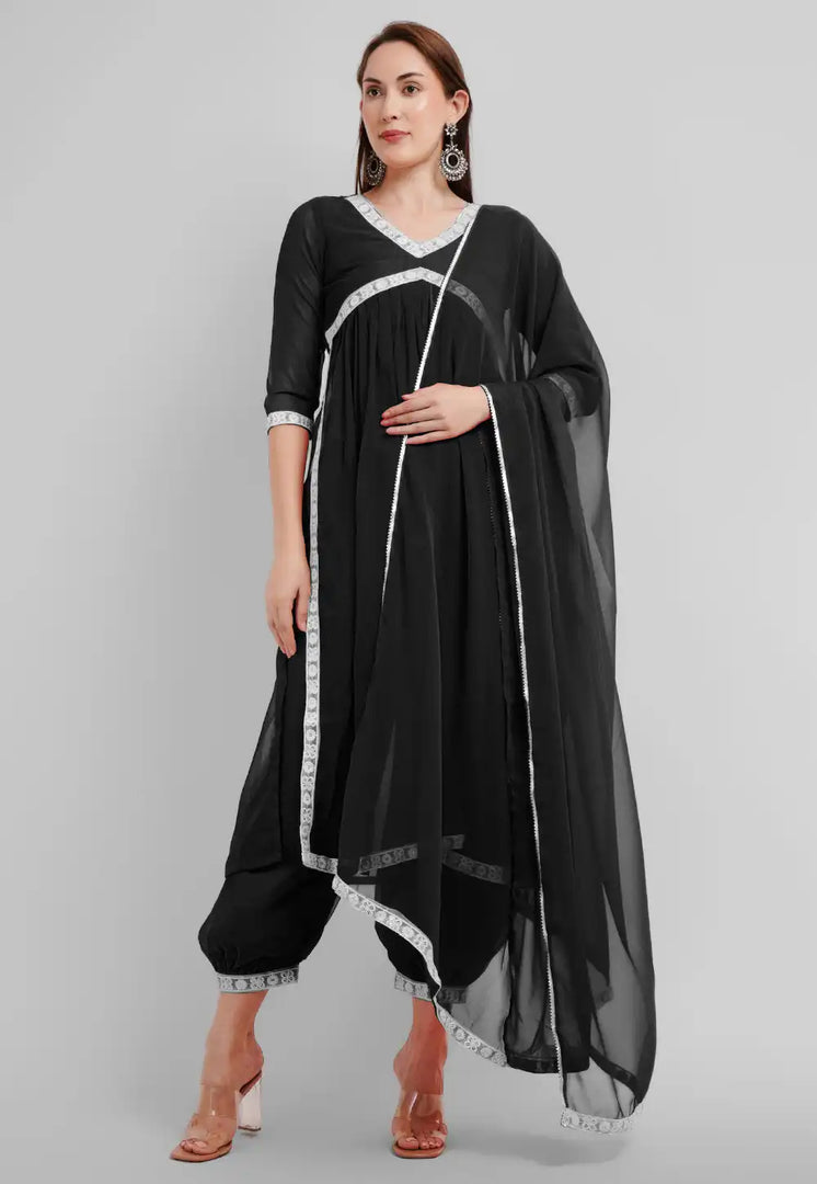 Black Georgette Readymade Patiala Suit