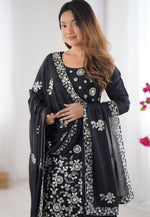 Load image into Gallery viewer, Black Georgette Readymade Sharara Suit
