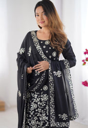Black Georgette Readymade Sharara Suit
