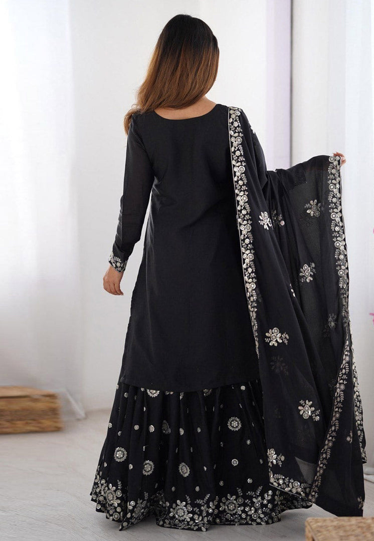 Black Georgette Readymade Sharara Suit