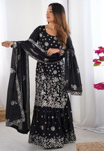 Load image into Gallery viewer, Black Georgette Readymade Sharara Suit
