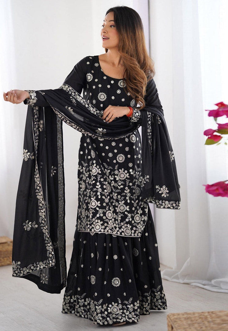 Black Georgette Readymade Sharara Suit