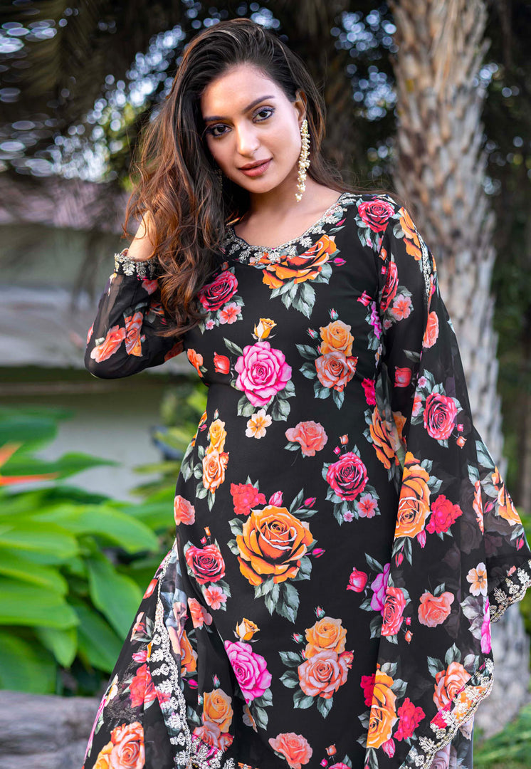 Black Georgette Readymade Sharara Suit