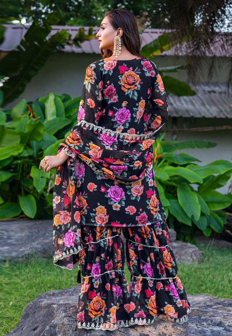 Black Georgette Readymade Sharara Suit
