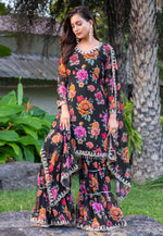 Load image into Gallery viewer, Black Georgette Readymade Sharara Suit
