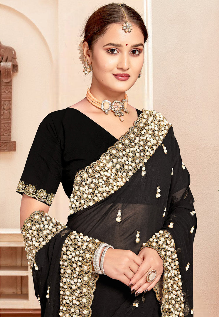 Black Georgette Saree With Blouse