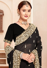Black Georgette Saree With Blouse