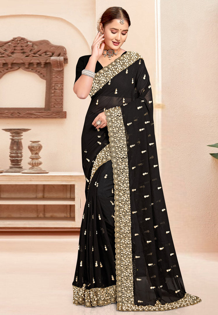 Black Georgette Saree With Blouse