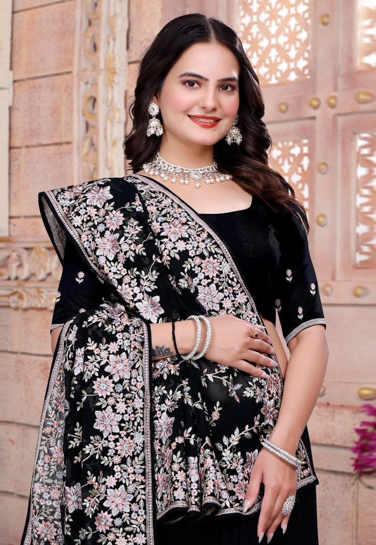 Black Georgette Saree With Blouse
