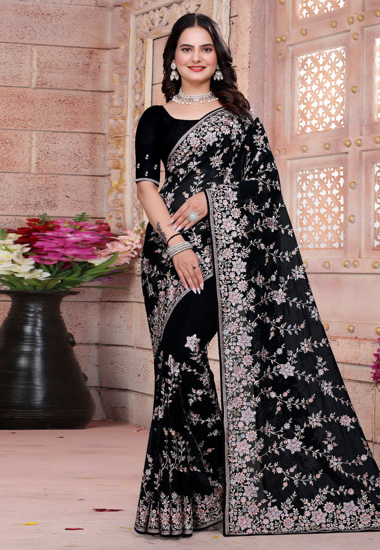 Black Georgette Saree With Blouse