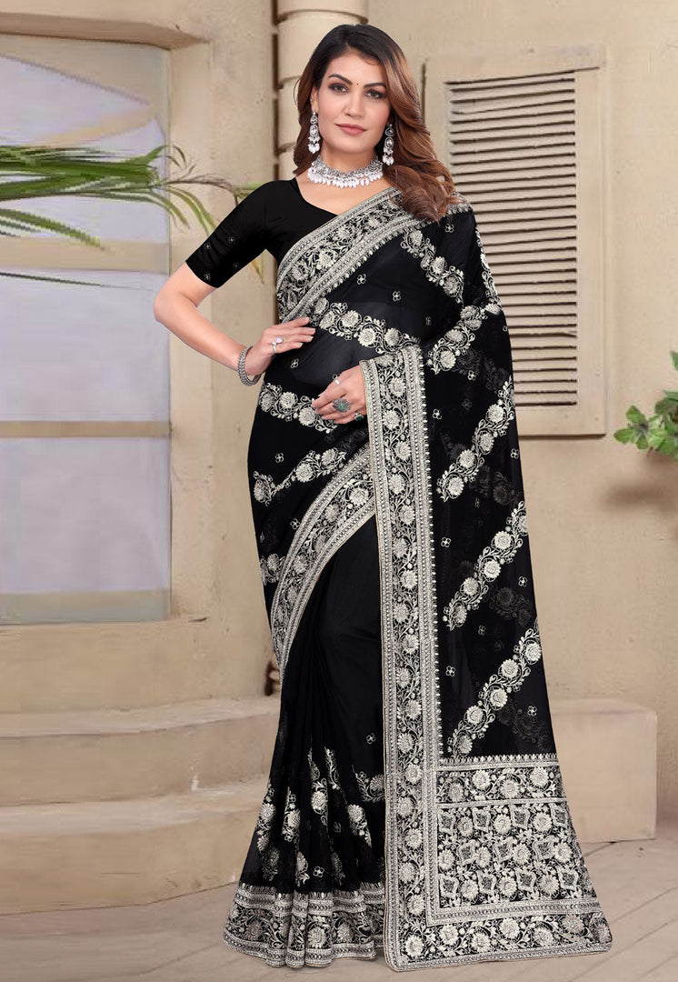 Black Georgette Saree With Blouse