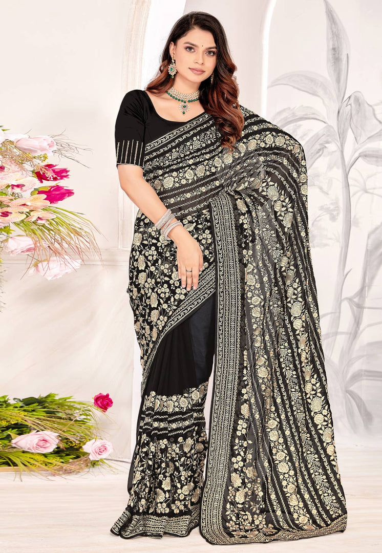 Black Georgette Saree With Blouse