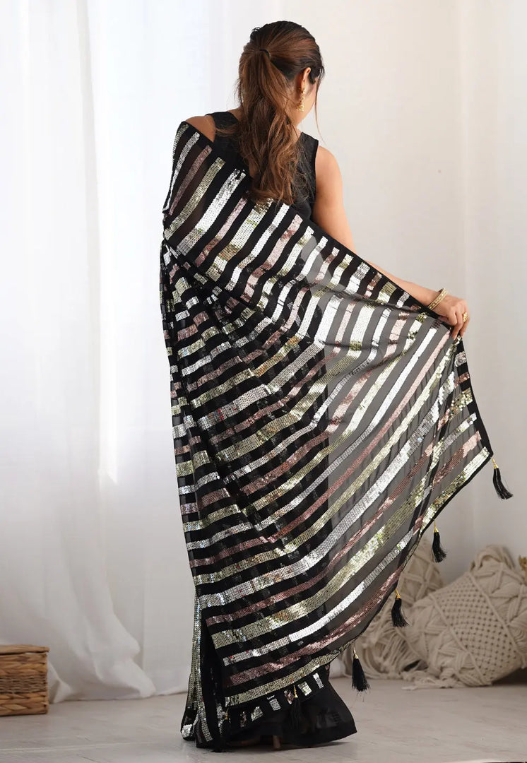 Black Georgette Saree With Blouse