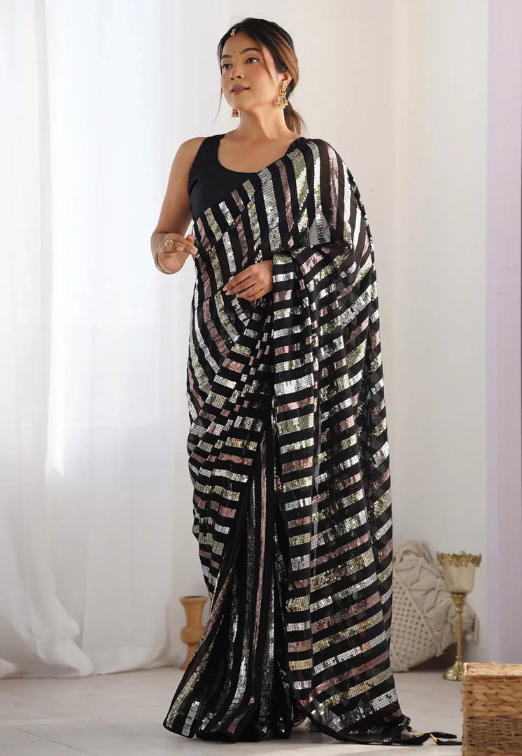 Black Georgette Saree With Blouse