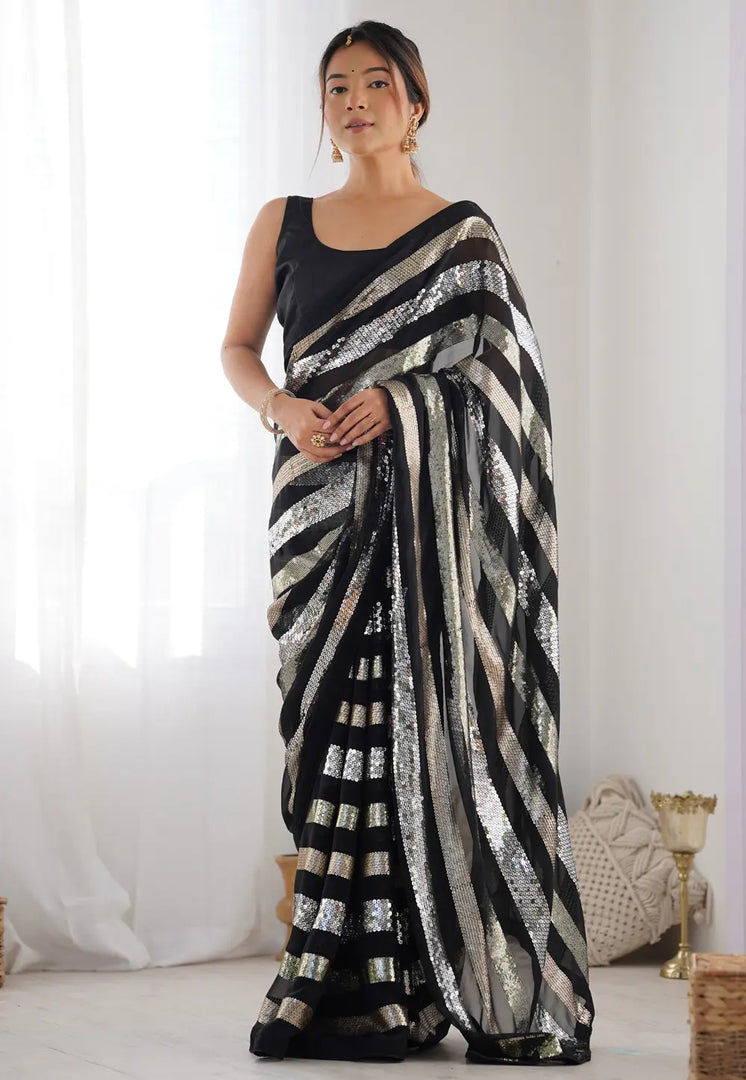 Black Georgette Saree With Blouse