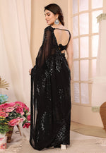 Load image into Gallery viewer, Black Georgette Saree With Blouse
