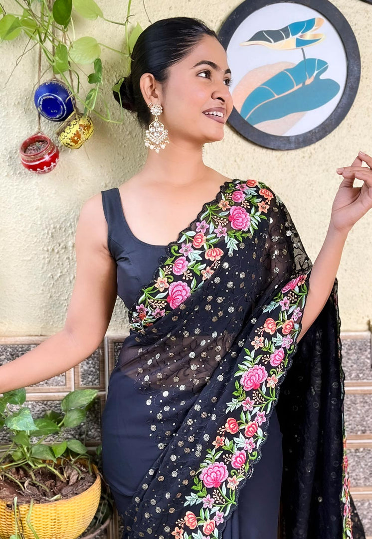 Black Georgette Saree With Blouse