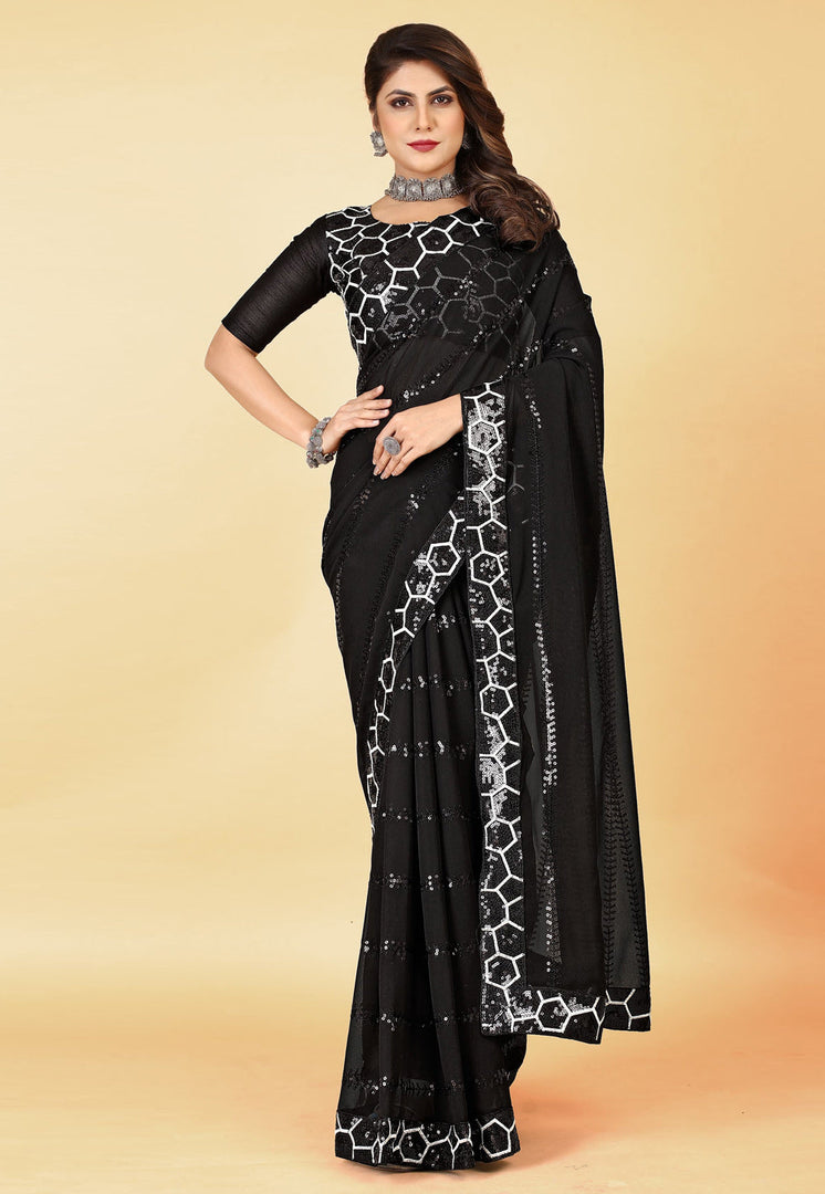 Black Georgette Saree With Blouse