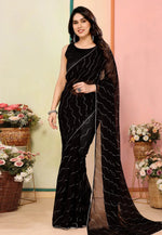Load image into Gallery viewer, Black Georgette Saree With Blouse
