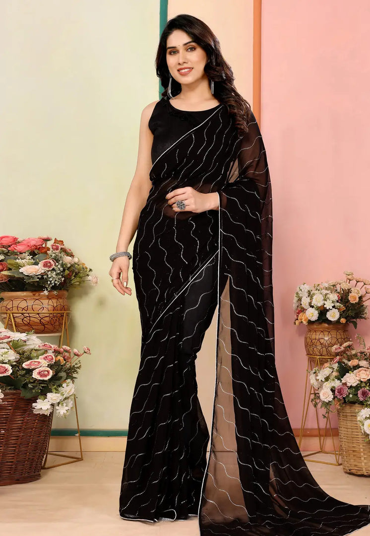 Black Georgette Saree With Blouse