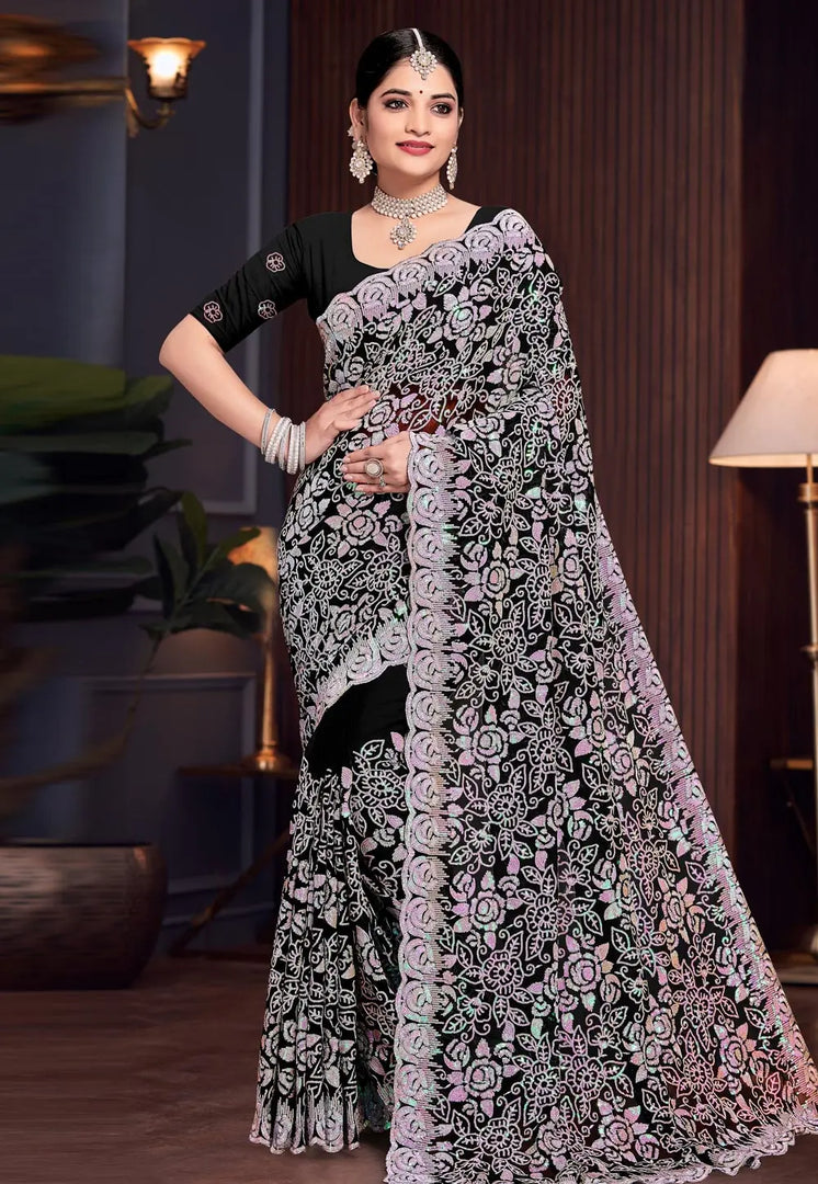 Black Georgette Sequence Saree