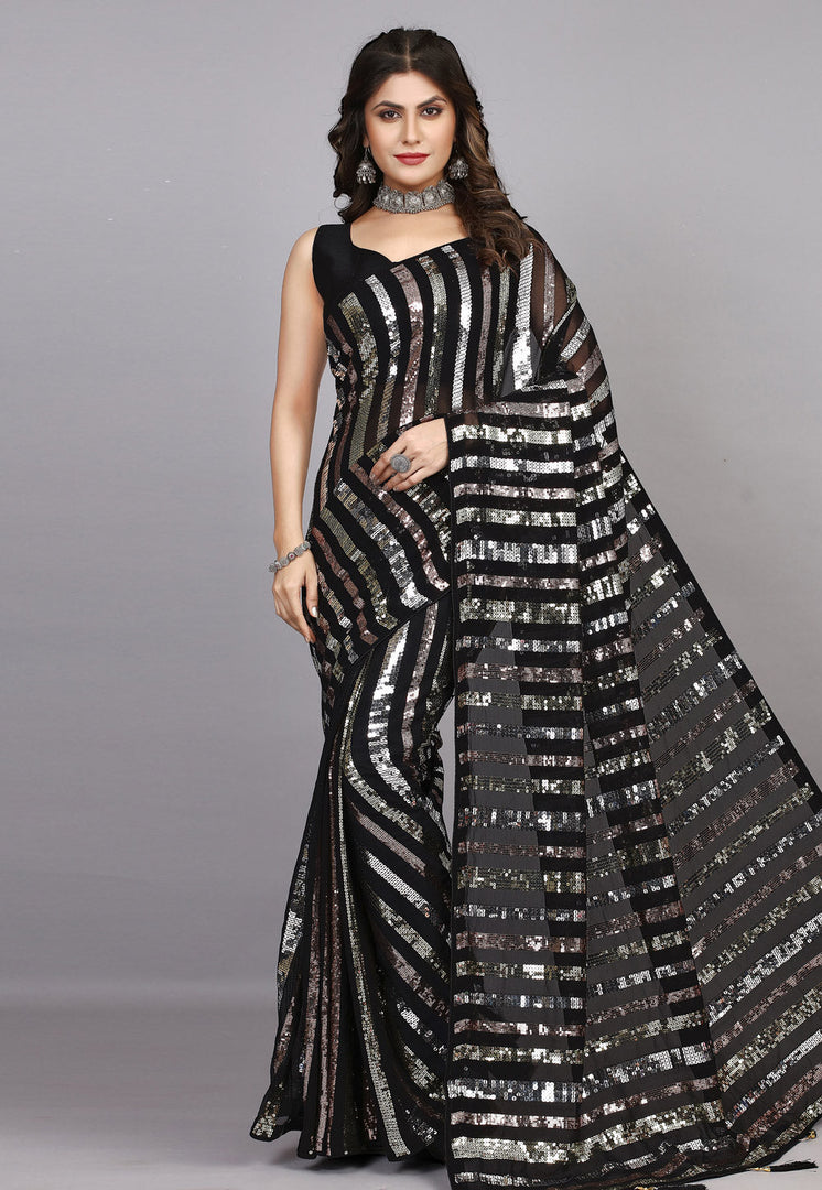 Black Georgette Sequence Saree