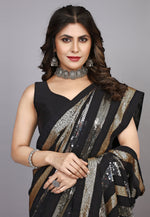 Load image into Gallery viewer, Black Georgette Sequence Saree