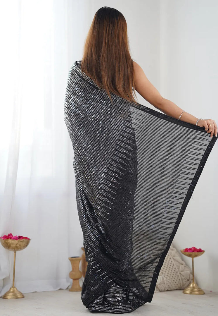 Black Georgette Sequence Saree