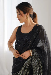 Black Georgette Sequence Saree