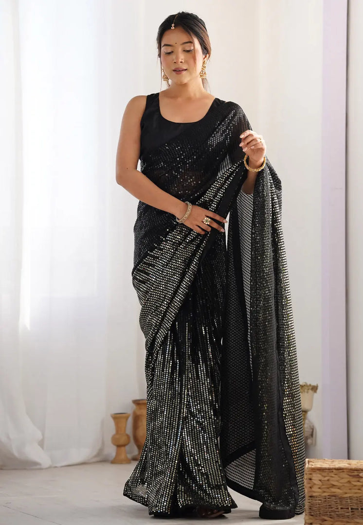 Black Georgette Sequence Saree