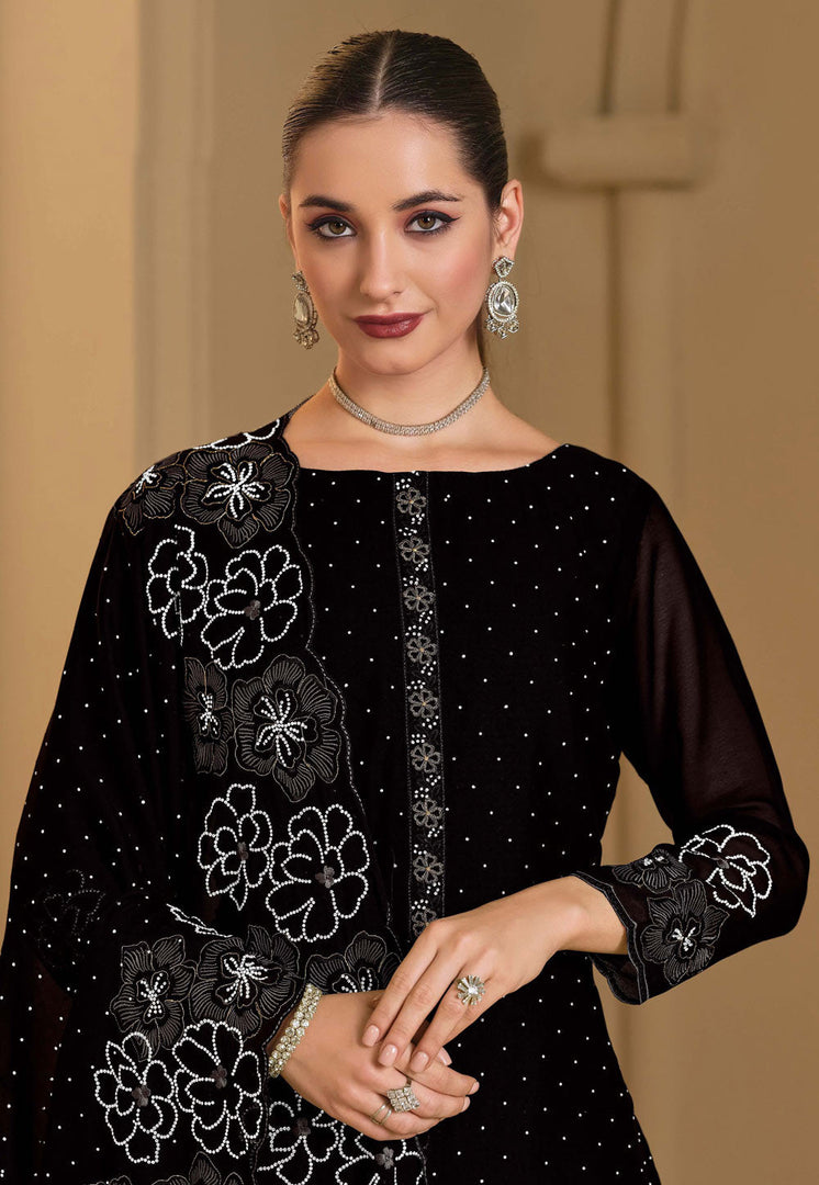 Black Georgette Straight Suit