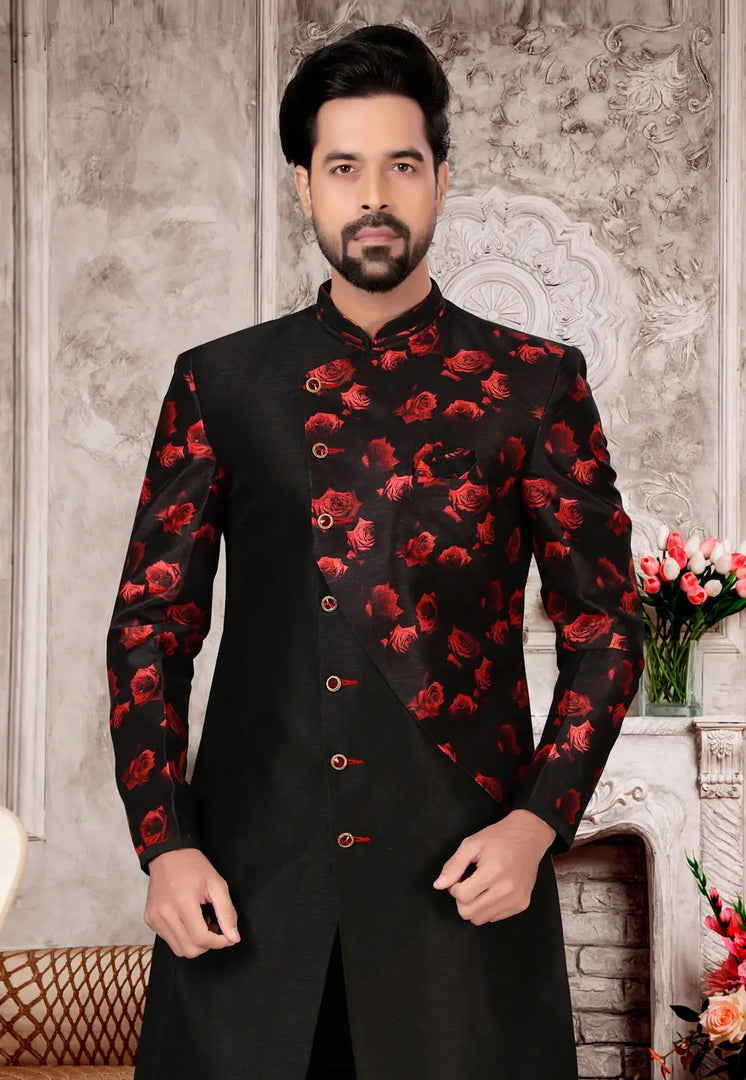 Black Jacquard Indo Western Sherwani