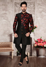 Load image into Gallery viewer, Black Jacquard Indo Western Sherwani

