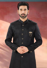 Load image into Gallery viewer, Black Jacquard Indo Western Suit
