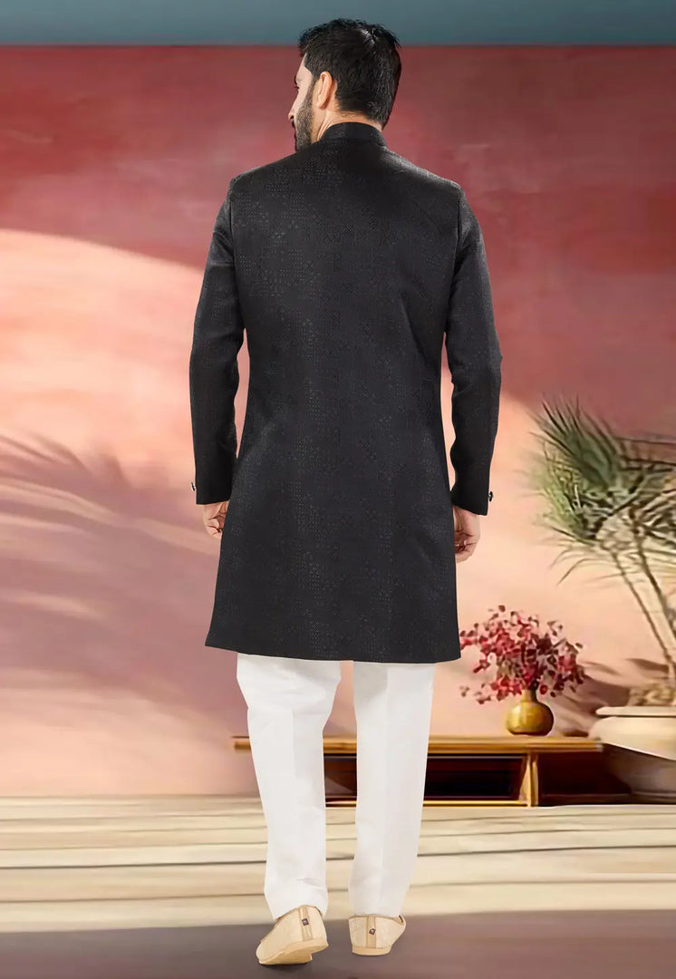 Black Jacquard Indo Western Suit