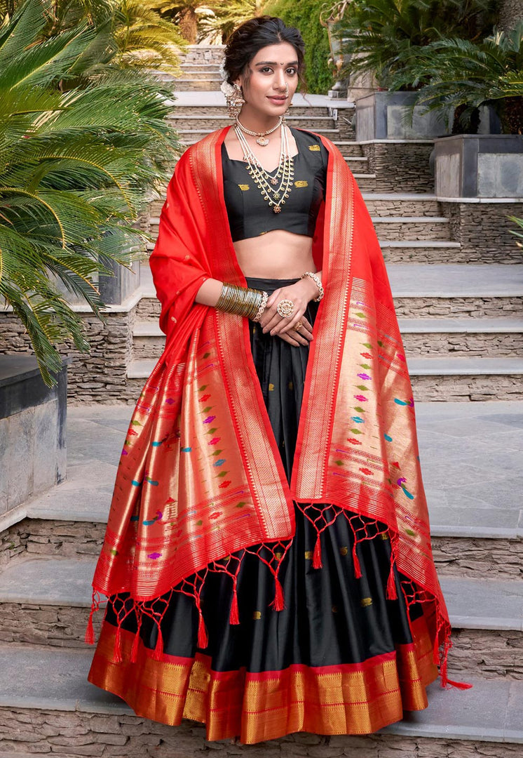 Black Jacquard Silk Circular Lehenga Choli