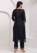 Load image into Gallery viewer, Black Jacquard Silk Readymade Pant Style Suit
