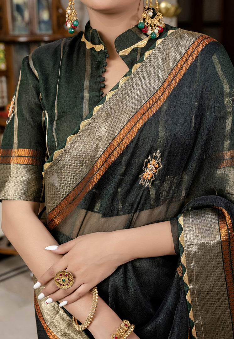 Black Linen Saree With Blouse