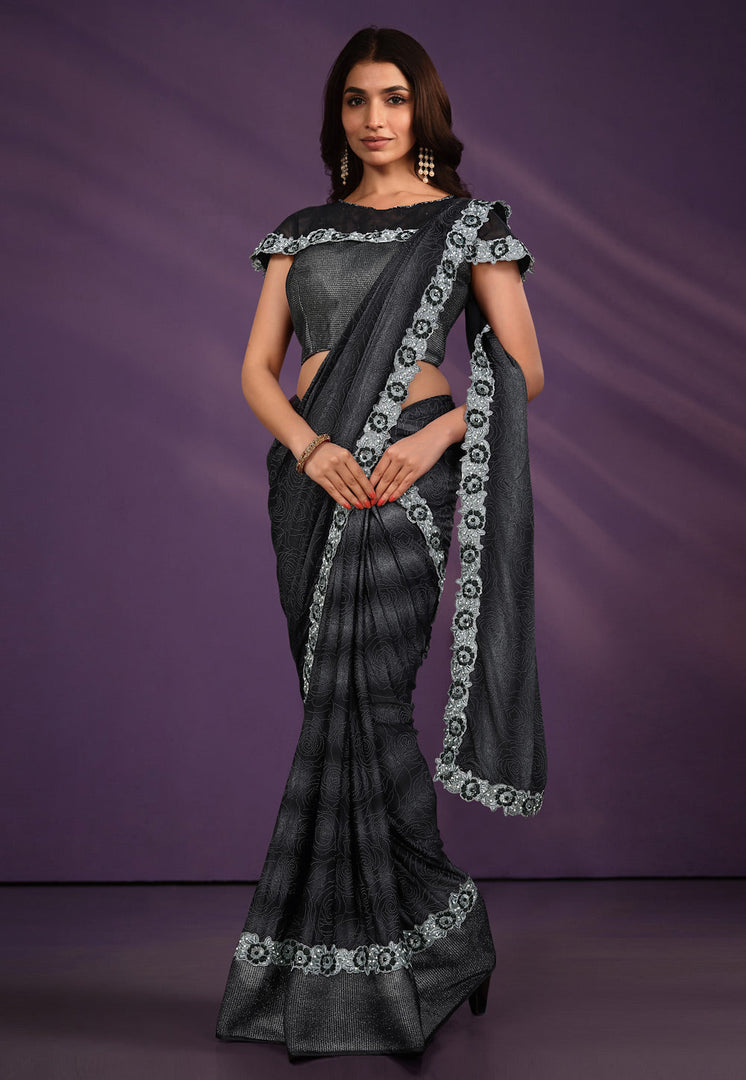 Black Lycra Lehenga Saree