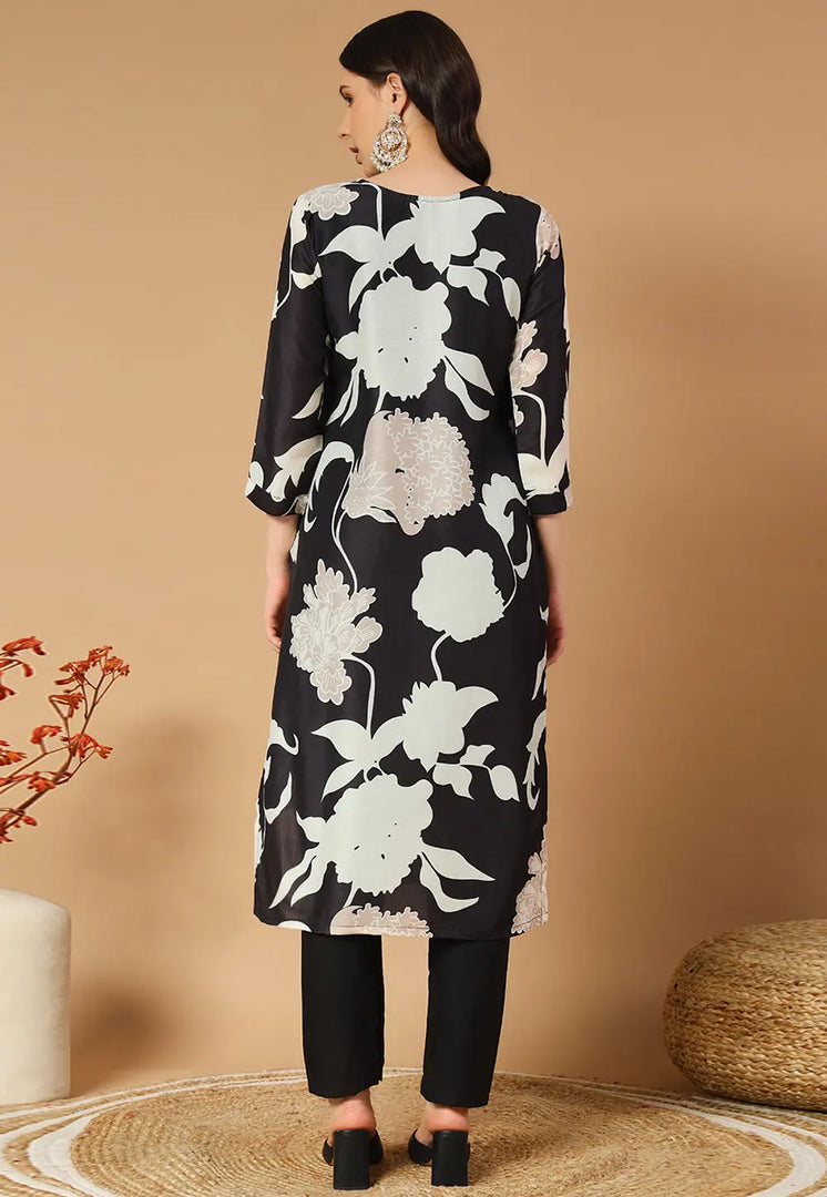 Black Muslin Kurta Set With Pent