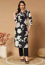 Load image into Gallery viewer, Black Muslin Kurta Set With Pent
