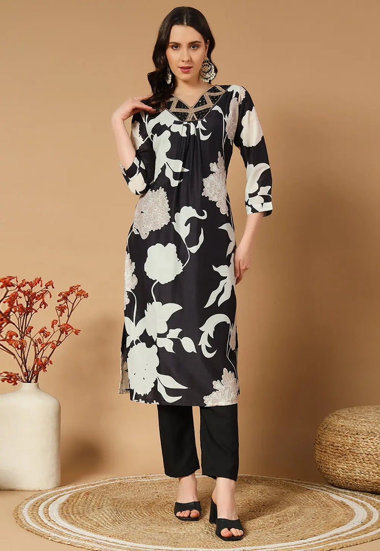 Black Muslin Kurta Set With Pent