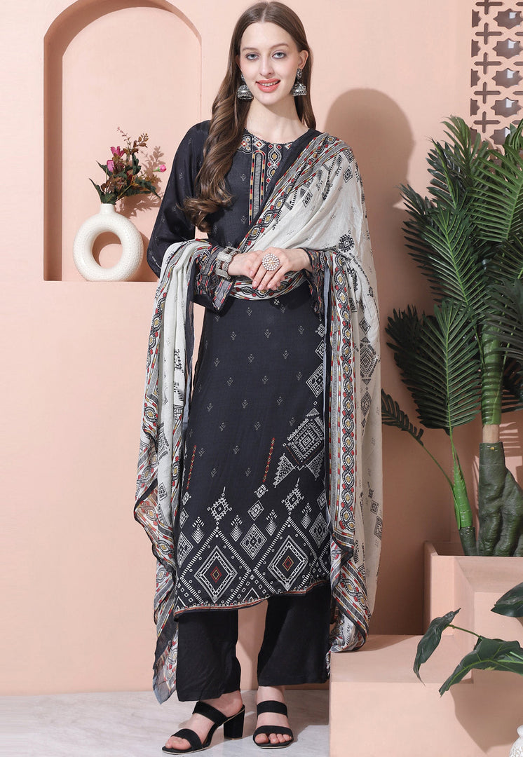 Black Muslin Pant Style Suit